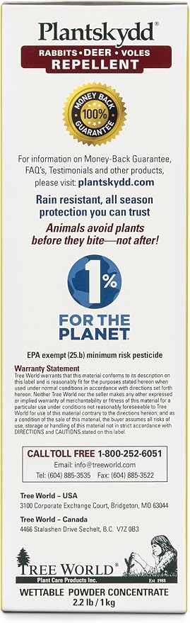 Plantskydd Animal Repellent - Repels Deer, Rabbits, Elk, Moose, Hares, Voles, Squirrels, Chipmunks and Other Herbivores; Wettable Powder Concentrate - 2.2 LB Box - Makes 2.5 Gallon Liquid (PSP-R2)