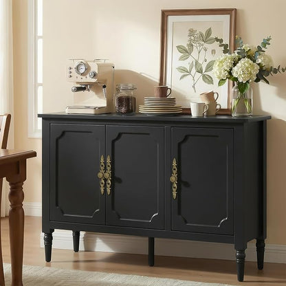 RoyalCraft Buffet Sideboard Cabinet with 3 Doors, Wooden Coffee Bar Credenza with Adjustable Shelves, Vintage Storage Cabinet for Kitchen Dining Entryway Living Room, Black