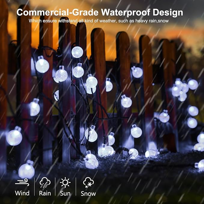 Joomer Solar String Lights Outdoor Waterproof, 65FT 100LED Globe, White | 8 Modes Waterproof Outdoor Solar Powered Patio Lights for Spring Summer Garden Lawn Gazebo Porch Backyard Tree Decorations