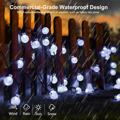 Joomer Solar String Lights Outdoor Waterproof, 65FT 100LED Globe, White | 8 Modes Waterproof Outdoor Solar Powered Patio Lights for Spring Summer Garden Lawn Gazebo Porch Backyard Tree Decorations