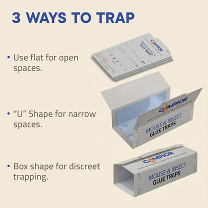 Campior Glue Traps [36 Pack] Pre-Baited Mouse Traps - Ultra-Adhesive Glue Boards for Rodents/Mice, Rats/Snakes/Lizards/Insects - Safe Non-Toxic Sticky Mouse Traps Indoors for Home Office, Garage.