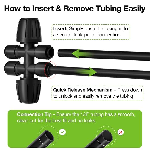 MIXC 1/2" to 1/4" Drip Irrigation Fittings 6-Way Barbed Tee 10 Pack | 1/2" ID x 0.67" OD, Anti-Leak, Durable Plastic, Durable Plastic, Push Lock Design, for Lawn Sprinkler Irrigation Systems