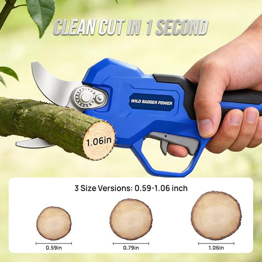 Wild Badger Power Electric Pruning Shears Cordless, 20V Brushless Motor Garden Shears, 1.06" Heavy Duty Battery Powered Pruner for Gardening, Tree Trimmer Branch Cutter, 2600 Cuts per Charge