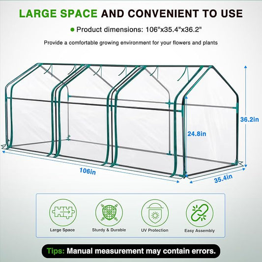 Yesker Mini Greenhouse 106"x36"x36" Portable Small Green House for Indoor Outdoor Greenhouses with PVC Cover Compact Greenhouse Kit for Winter Gardening Balcony Patio Outside Backyard Plant Protection