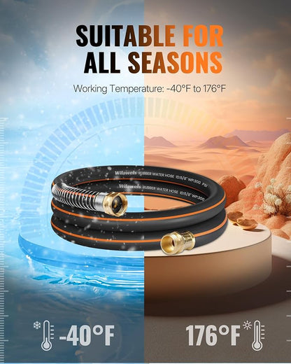 10FT x 5/8" Rubber Garden Hose, Heavy Duty Garden Water Hose, 300 PSI Working, 1000 PSI Burst, Swivel Handle with Stainless Steel Ring, 5-Layer Braided, All-Weather Outdoor Use, BG10GH06
