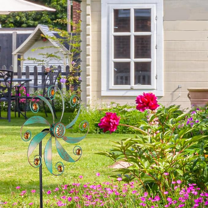 Stargarden Wind Spinner, Metal Outdoor Wind Sculptures & Spinners | Small Garden Pinwheels for Yard and Garden Decor