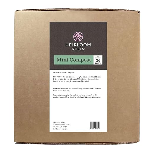Heirloom Roses Mint Compost,100% Natural,Top Soil Amendment for Rose Planting, Rich in Micronutrients and Nitrogen for Garden Vegetables and Flowers, 26 Quart Box