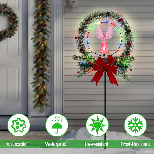 Solar Christmas Decorations Outdoor,Christmas Angel for Outdoors,Fiber Optic Wings Color Changing LED Lights for Cemetery,Patio,Yard Garden Stakes