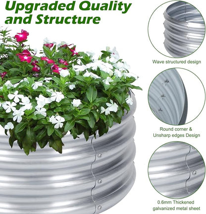 PINPON 2-Pack Galvanized Raised Garden Bed 2x2x1 ft, Round Metal Planter Box Outdoor for Vegetables Flowers, Heavy-Duty Rust-Resistant, Also Use as Fire Pit Ring for Backyard Camping