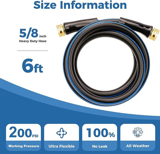SheeChung Short Garden Hose 6ft x 5/8",Water Hose for Hose Reel Faucet,Lightweight Leader Hose,Short Hose 6ft with Female to Female,Rubber Garden Hoses,3/4"GHT