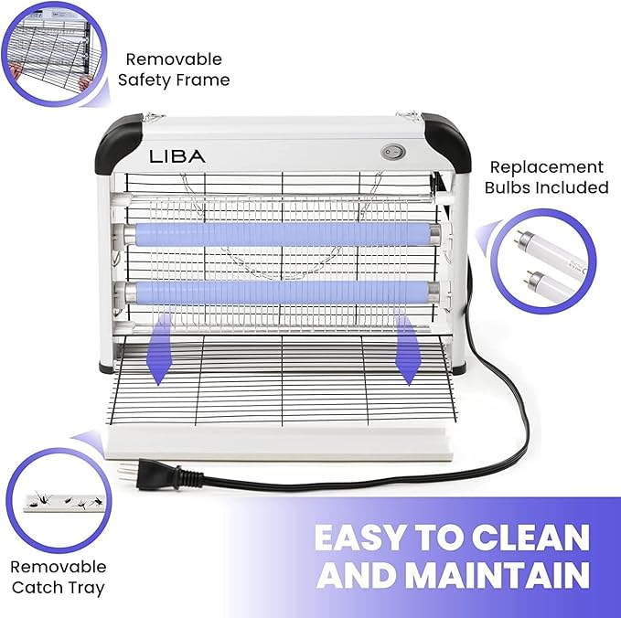 LiBa Electric Bug Zapper 2-Pack Indoor Insect Killer 2800V with 4 Bulbs | 2800V grid kills flies and mosquitoes,mosquito killer and repellent, includes 4 bulbs, removable washable tray, easy-to-clean