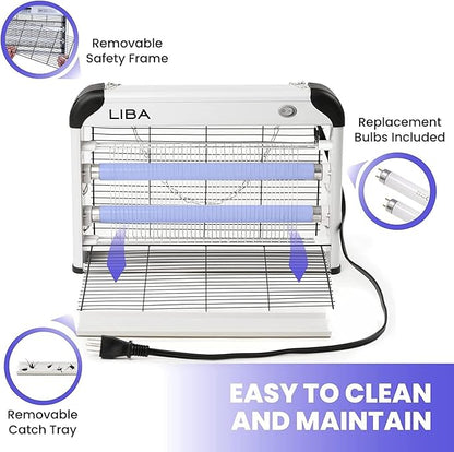 LiBa Electric Bug Zapper 2-Pack Indoor Insect Killer 2800V with 4 Bulbs | 2800V grid kills flies and mosquitoes,mosquito killer and repellent, includes 4 bulbs, removable washable tray, easy-to-clean