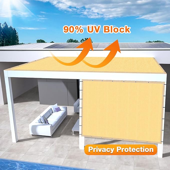Artpuch Outdoor Pergola Shade Cover 6x11 FT Sun Shade Cloth with Grommets Sand 90% UV Protection Canopy Patio Privacy Screen (Customized Available)