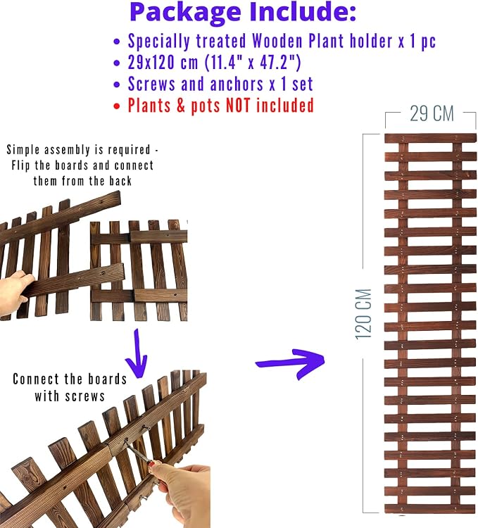 ShopLaLa Wooden Wall Planter (120cm) Wood Hanging Planters for Indoor Plant | Vertical Garden, Plant Wall Mount Planter, Air Plant Succulent Holder for Flower Pot Display Hanger Frame Outdoor Plants