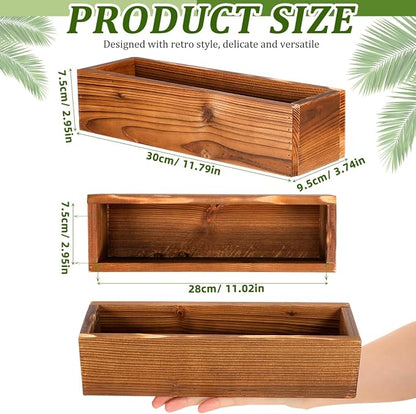 BESPORTBLE Rustic Wooden Rectangle Planter Box: Rectangular Succulents Plant Container for Outdoor & Indoor - Wood Window Box for Farmhouse Wedding Balconies Garden, 11.7 * 3.7 * 2.7inch