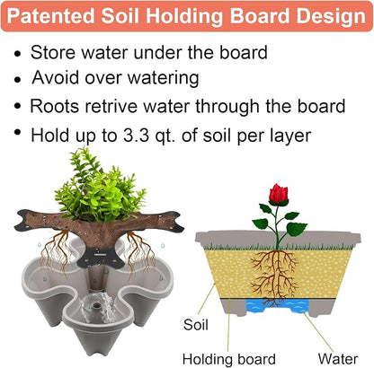 GameXcel Vertical Planter, 5 Tier Stackable Strawberry Planter with Garden Tool Set, Movable Indoor/Outdoor Garden Herb Pot for Growing Vegetables and Succulents, Gray