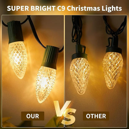 Brightown C9 Christmas Lights Outdoor 2 Pack, Total 162ft 200LED Warm White | with Timing & Memory, 8 Modes, Connectable, Waterproof - C9 Christmas Lights for Indoor Outside Tree Home Yard Decoration