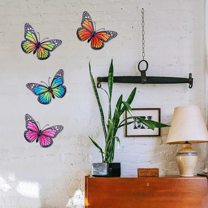 Metal Butterfly Wall Art - 4 Pack 9.8in Butterflies Wall Sculpture Hanging Decor for Outdoor and Indoor, Balcony Yard Patio Fence Garden Decorations