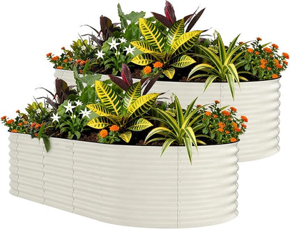Garvee 2 Pack 10x4x1.5ft Galvanized Raised Garden Bed Kit, Oval Metal Planter Boxes with Anti-Cut Safety Edges, Rust-Resistant Deep Root Planters for Outdoor Vegetables, Flowers, Herbs, Beige