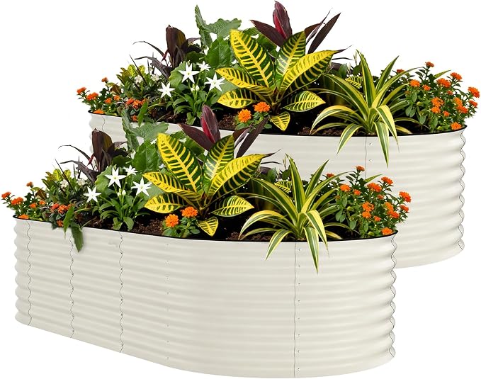 2 Pcs Raised Garden Beds Outdoor 8x4x2 ft - Galvanized Steel Planter Box for Vegetables, Flowers, Rust-Resistant Garden Box, Easy Assembly Raised Beds, Durable Planters for Outdoor Plants, Beige
