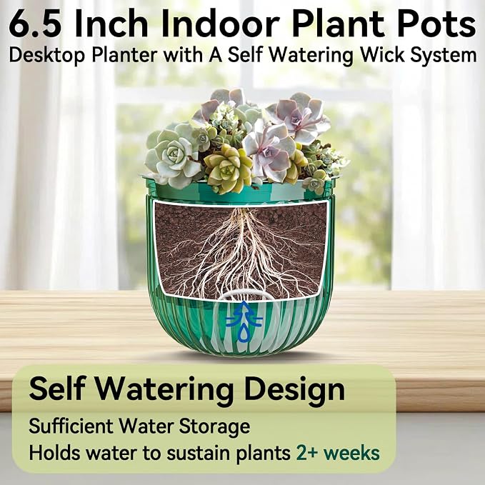 ZeeDix 3 Pack-6.5 Inch Hanging Planters for Indoor Plants, Self Watering Hanging Plant Pots with 3 Hooks and Drainage for Home, Wall, Window Decor Outdoor Use (Green, 6.5 inch)