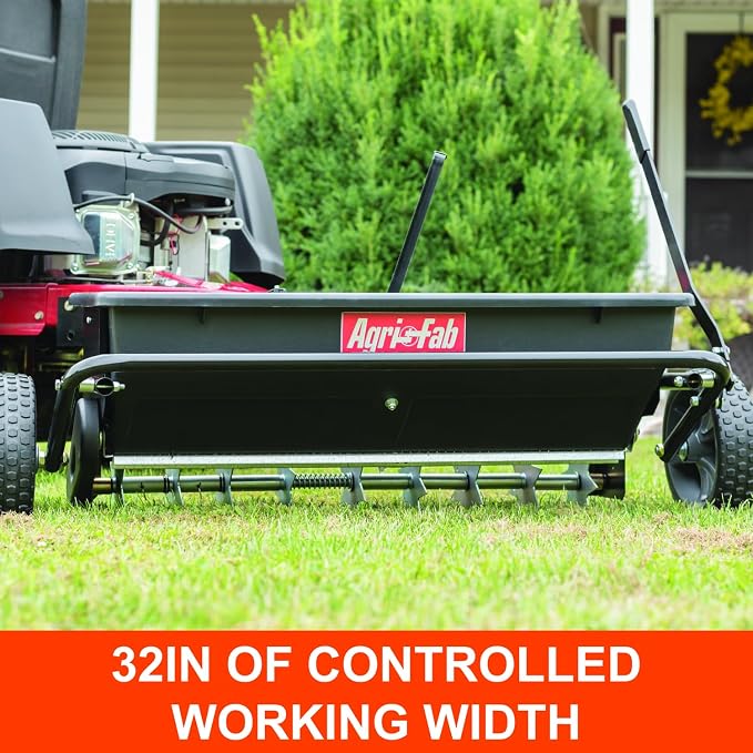 Agri-Fab Tow Behind Spiker Seeder Drop Spreader for Seed, Fertilizer, Salt and Ice Melt, 100 lb Capacity with 32 In Working Width