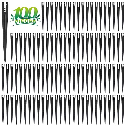 100 Pieces Drip Irrigation Support Stakes for 1/4 Inch Drip Tubing, 1/4" Tubing Hold Stakes Tool for Irrigation System Hose & Emitter Support for Vegetable Flower Beds Lawn Supplies