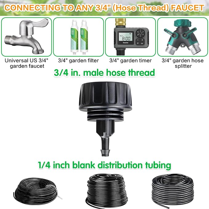 Gardrip 3/4 Inch Female Pipe Thread to 1/4 Inch Drip Irrigation Tubing Adapter: 6 Pieces 1/4 In. Barbed Drip Line x 3/4 In. Faucet PVC Adapter Connect 3/4" FHT Faucet