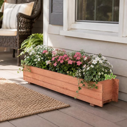 Giantex Raised Garden Bed, 36" x 7" x 6.5" Wooden Elevated Planter Box for Flower Vegetable Herb Garden, Window Mounted Plant Box for Planting Garden Backyard Patio