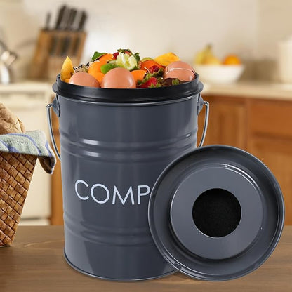 Vipush Compost Bin Kitchen Countertop Composter with lid – Small Compost ContainerI Includes Inner Compost Bucket Liner & Charcoal Filter, Grey