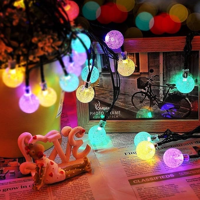 Toodour Solar String Lights Outdoor, 36ft 60 LED Globe String Light with 8 Mode, Waterproof Crystall Ball Lights Solar Patio Lights for Garden, Lawn, Patio, Gazebo, Yard, Outdoor Decor - Multicolor