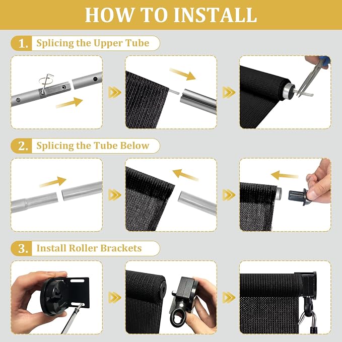 Shade&Beyond Outdoor Roller Shades with Splicing Design, 5' W x 6' H Cordless Patio Roll Up Blinds, Exterior Shade Cloth Roll for Porch, Gazebo, Pergola, Balcony, Black