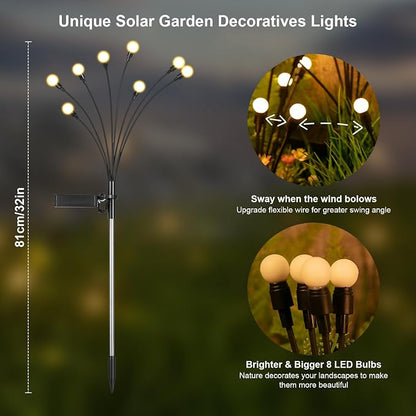 ASMAD Solar Garden Lights, 6 Pack 48 LEDs Solar Outdoor Lights, Firefly Lights for Patio Pathway Outdoor Decor, Bigger Bulb Base&Vary in Lenth, Warm White
