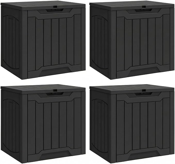 YITAHOME 31 Gallon Deck Boxes Set of 4 | Lockable Outdoor Storage Bins for Patio Cushions, Garden Tools, Weather-Resistant Resin Storage Solution, Black
