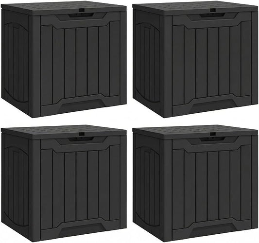 YITAHOME 31 Gallon Deck Boxes Set of 4 | Lockable Outdoor Storage Bins for Patio Cushions, Garden Tools, Weather-Resistant Resin Storage Solution, Black