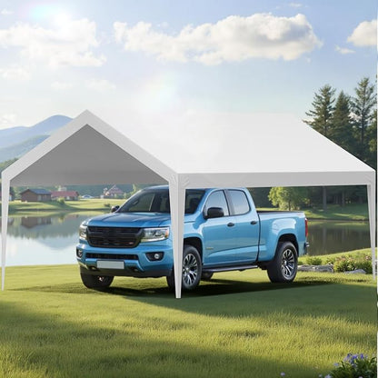VEVOR Carport Replacement Canopy Cover, 12 x 20 ft Potable Garage Tent Top Tarp, UV-Resistant & Waterproof Car Shelter Tarp, Heavy Duty Car Port Cover with Ball Buggees, White, Frame Not Included