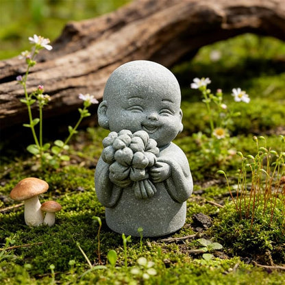 livelyfish Japanese Monk Statue Praying Zen Sandstone Mini Buddha Statues Asian Garden Sculptures for Wealth Good Luck Feng Shui Home Decor (Style 2)