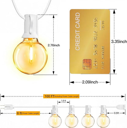 Ollny 100FT Outdoor String Lights, Waterproof Connectable Shatterproof Outside Light with 50 Edison + 3 Spare LED Bulbs Plug in, Patio Lights for Indoor Balcony Porch Camping Deck White