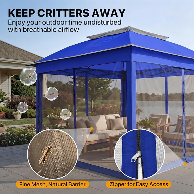 COOS BAY 11x11 Pop Up Gazebo with Mesh Netting, Instant Outdoor Canopy Tent, Water Resistant Shelter with UPF 50+ UV Protection, 121 Sq Ft Coverage, Royal Blue