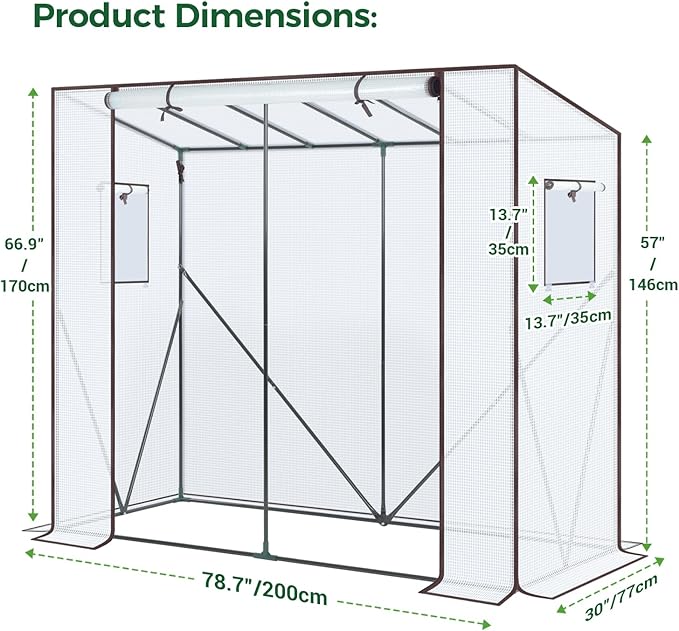 Ohuhu Tomato Greenhouse for Outdoors: Portable Lean to Green House Heavy Duty with Roll-Up Zippered Door, Tall Plastic Greenhouses for Outside Plants Growing Shed Tent for Backyard, 6.6x2.5x5.6 FT