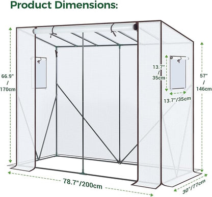 Ohuhu Tomato Greenhouse for Outdoors: Portable Lean to Green House Heavy Duty with Roll-Up Zippered Door, Tall Plastic Greenhouses for Outside Plants Growing Shed Tent for Backyard, 6.6x2.5x5.6 FT