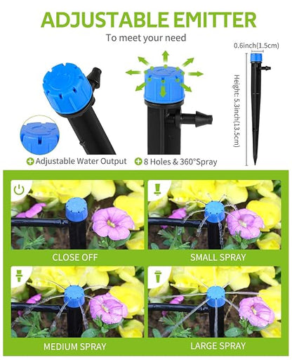 HIRALIY 50ft Drip Irrigation Kit Plant Watering System 8x5mm Blank Distribution Tubing DIY Automatic Irrigation Equipment Set for Garden Greenhouse Flower Bed Patio Lawn