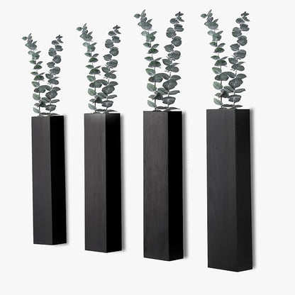 4PCS Black Wall Planters Modern Farmhouse Indoor Decor | Wood Wall Decor, Hanging Planter, For Living Room & Bathroom, Dried Flowers & Faux Greenery