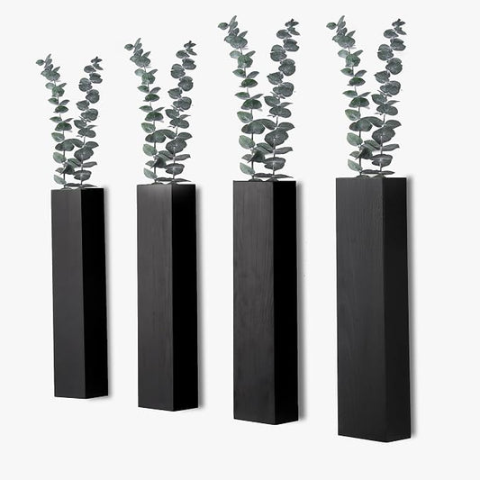 4PCS Black Wall Planters Modern Farmhouse Indoor Decor | Wood Wall Decor, Hanging Planter, For Living Room & Bathroom, Dried Flowers & Faux Greenery