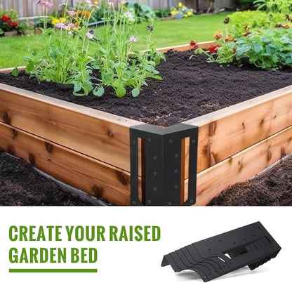 MorningRo 24 Pack Raised Garden Bed Corner Brackets with Securing Lip Fits Lumber up to 2" x 12" Metal Garden Corner Bracket for Wood Frame Bed 4.7" L x 2" W x 10.5" H (Black)
