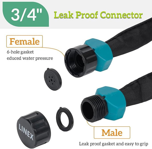 LINEX Flat Soaker Hose 50 ft for Garden Beds, Drip Hoses 1/2'' x 25 ft 2 Pack Save Water 80%, Heavy Duty Irrigation Hose Sprinkler Hose