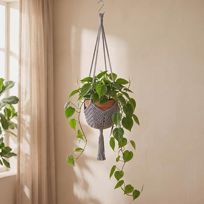 Shappy 1 Pack Boho Macrame Plant Hanger, Large Hanging Planter Plant Holder Pot Hanger Hanging Basket Wall Planters, Plants Lover Gift for Indoor Garden (Classic,Grey)