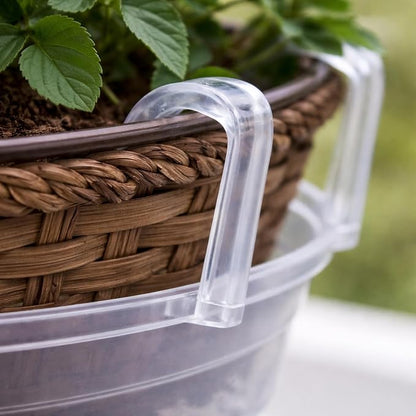Curtis Wagner Plastics Hanging Basket Drip Pans (5-Pack) | Clear, Round (Diameter = Base 7.37", Top 10", Depth 3.7") Hanging Plant Tray Saucer with Built-in Hooks & Water Catcher for Indoor & Outdoor