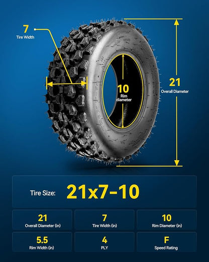 PHILTOP 21x7-10 ATV UTV Tires, 4-Ply Super Mud 21x7-10 ATV All-Terrain Tires for Riding Mowers, Golf Carts, Off-Road,2 Pcs,Tubeless (Z-116)