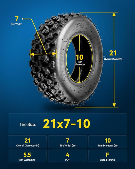 PHILTOP 21x7-10 ATV UTV Tires, 4-Ply Super Mud 21x7-10 ATV All-Terrain Tires for Riding Mowers, Golf Carts, Off-Road,2 Pcs,Tubeless (Z-116)